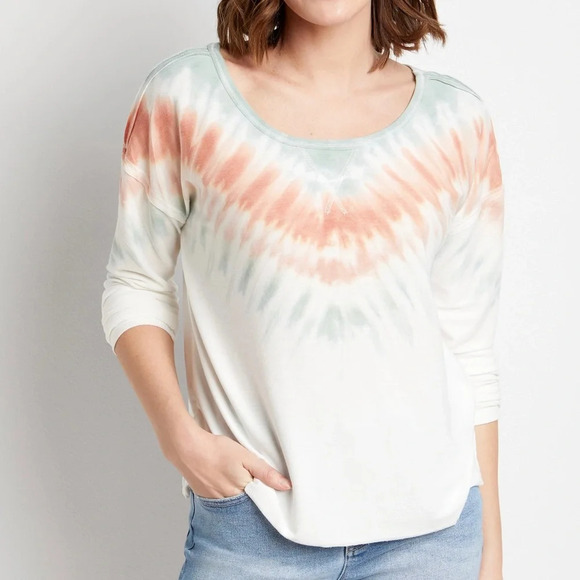 Maurices Mint Green & White Tie-dye Wide Neck Pullover Sweatshirt Xsmall Women’s - Picture 1 of 12